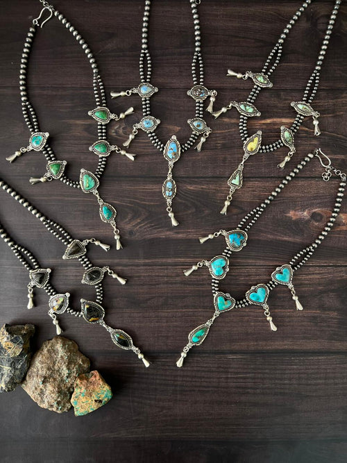 Handmade Sterling Silver Beaded Multi Stone Necklace "Signed Nizhoni"