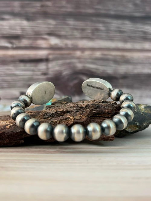 Handmade Sterling Silver Sierra Nevada Cuff Beaded Bracelet Signed Nizhoni