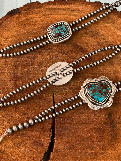 Handmade Sterling Silver Egyptian Turquoise Collection: Beaded Chain Bracelet Signed Nizhoni