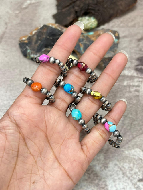 THE VENICE Handmade Sterling Silver Beaded Multi Stone Adjustable Ring "Signed Nizhoni"