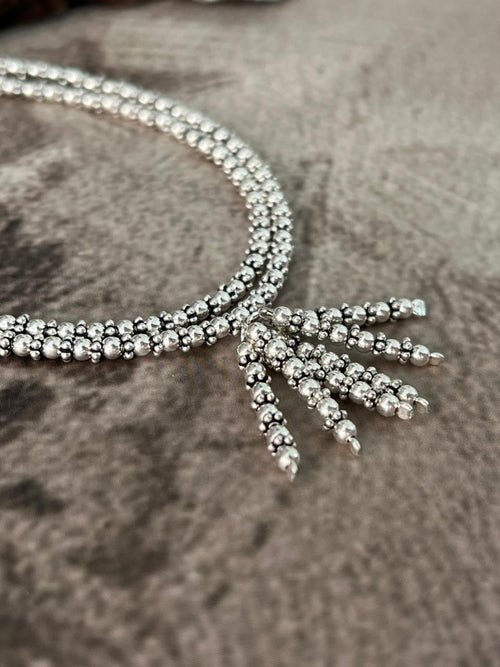 Handmade Sterling Silver Double Strand Beaded Anklet "Signed Nizhoni"