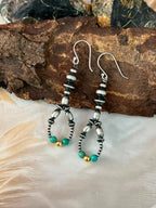 Handmade Sterling Silver Kingman Turquoise Hook Dangle Beaded Earrings