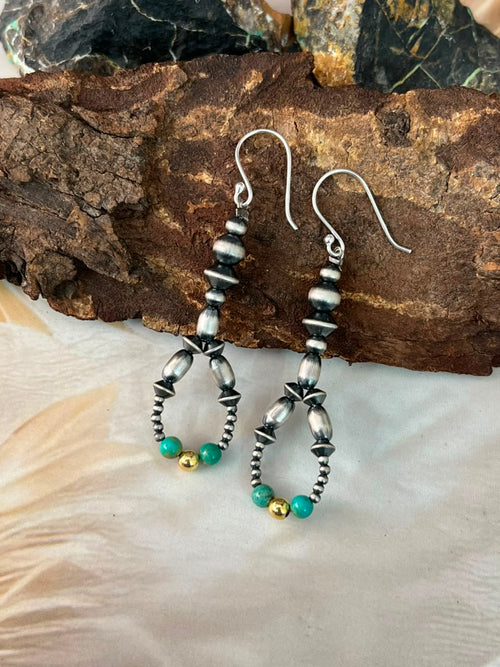 Handmade Sterling Silver Kingman Turquoise Hook Dangle Beaded Earrings