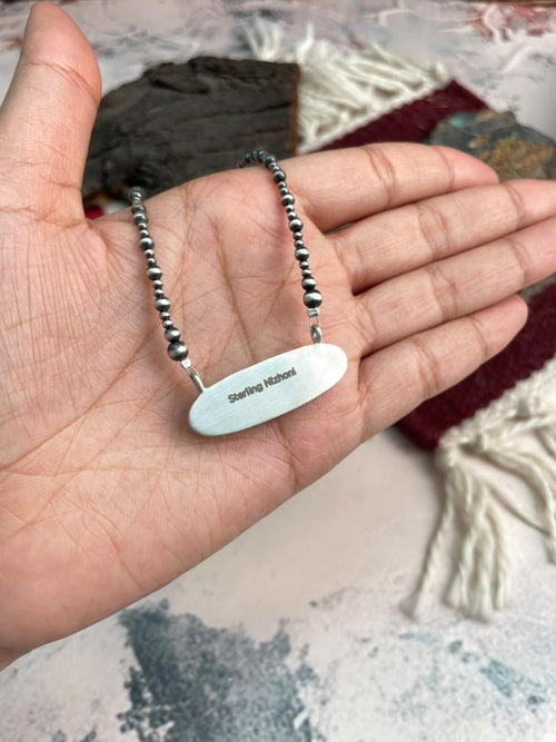 Handmade Sterling Silver Kingman with White Buffalo Turquoise Beaded Necklace Signed Nizhoni