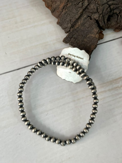 Handmade Sterling Silver Crimson Cowgirl Turquoise Collection: Stretchy Beaded Bracelet Signed Nizhoni
