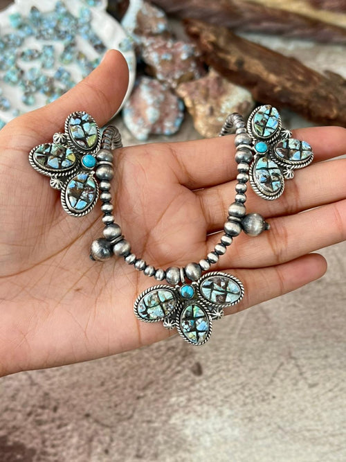 Handmade Sterling Silver 'Golden Hills Turquoise Cobble Collection' Beaded Necklace "Signed Nizhoni"