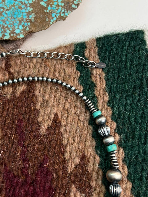 Handmade Sterling Silver Beaded Kingman Turquoise Necklace