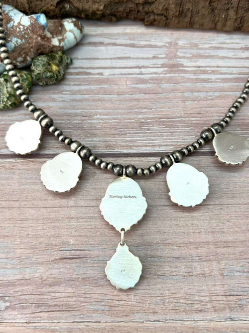 Handmade Sterling Silver Royston Ribbon Turquoise Beaded Necklace with Signed Nizhoni