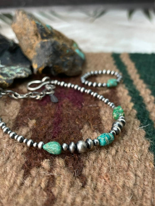 Handmade Sterling Silver Beaded Emerald Valley Bracelet Ring Set