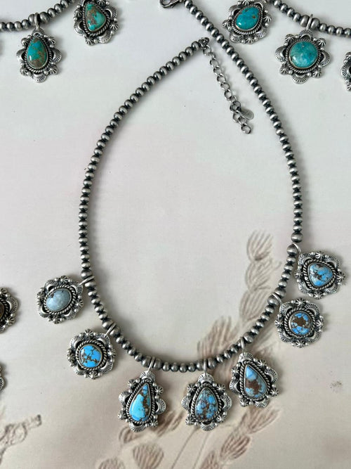 Handmade Sterling Silver Beaded Multi Stone Necklace "Signed Nizhoni"