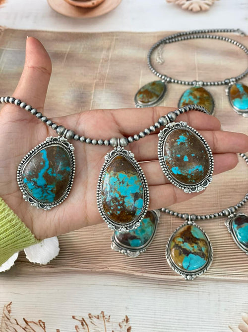 Handmade Sterling Silver Royston Turquoise Beaded Necklace "Signed Nizhoni"