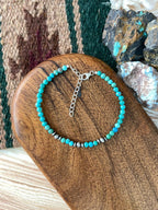 Handmade Sterling Silver Kingman Turquoise Beaded Anklet "Signed Nizhoni"