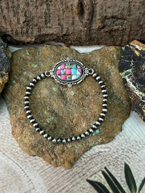 Handmade Sterling Silver Beaded Cotton Candy Bracelet "Signed Nizhoni"