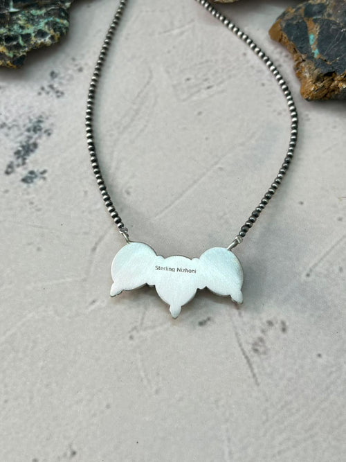 Handmade Sterling Silver White Buffalo Beaded Necklace "Signed Nizhoni"