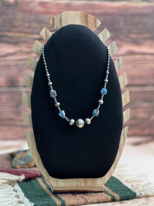 Handmade Sterling Silver Beaded Golden Hills Turquoise Necklace