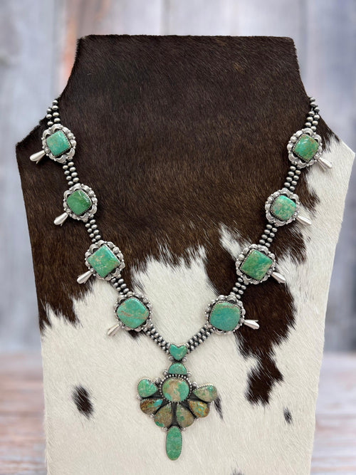 Handmade Sterling Silver Mantis Turquoise Beaded Necklace Signed Nizhoni