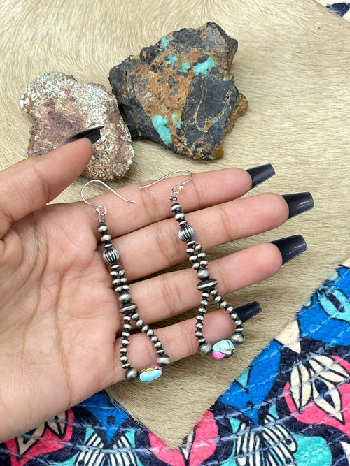 Handmade Sterling Silver Beaded Cotton Candy Hook Dangle Earrings