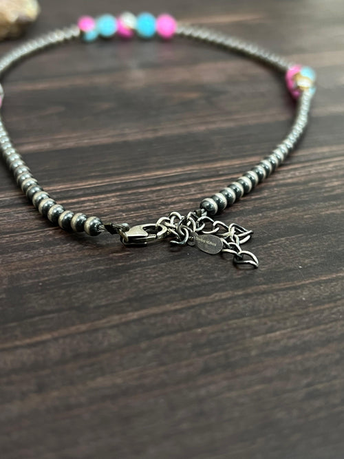 Handmade Sterling Silver Cotton Candy Beaded Necklace with Signed Nizhoni (7)