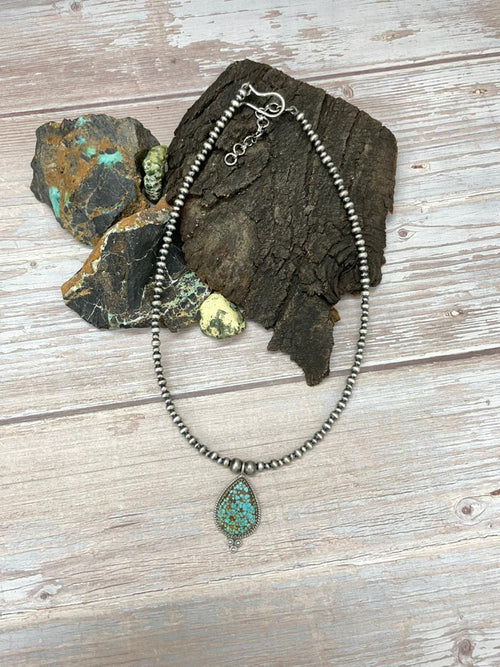 Handmade Sterling Silver Number 8 Turquoise Beaded Necklace "Signed Nizhoni"