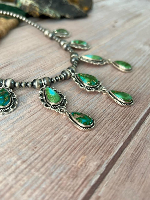 Handmade Sterling Silver Sonoran Mountain Turquoise Beaded Necklace "Signed Nizhoni"