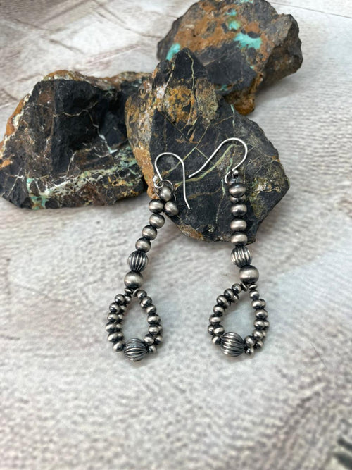 Handmade Sterling Silver Beaded Hook Dangle Earrings