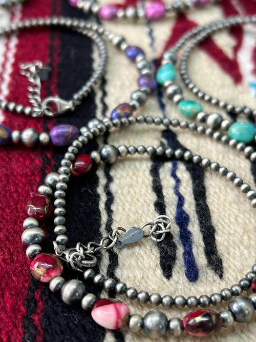 Handmade Sterling Silver Multistone Beaded Necklace "Signed Nizhoni"