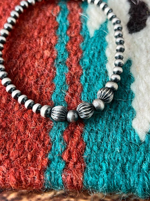 Handmade Sterling Silver Beaded Stretch Bracelet