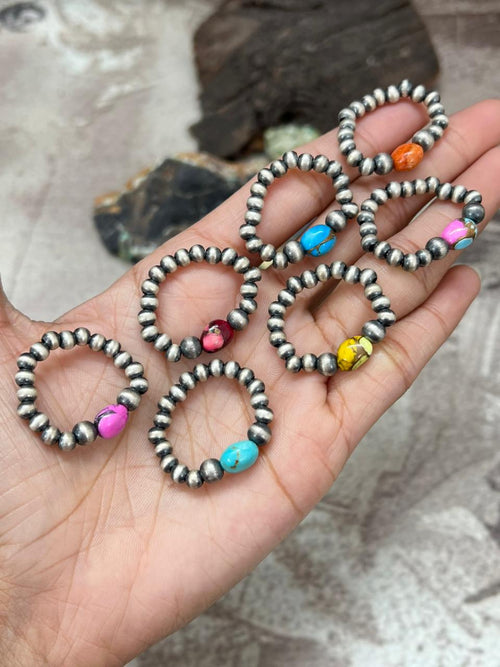 THE VENICE Handmade Sterling Silver Beaded Multi Stone Adjustable Ring "Signed Nizhoni"