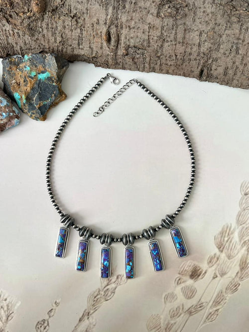 Handmade Sterling Silver Beaded Grape Dahlia Necklace "Signed Nizhoni" (5)