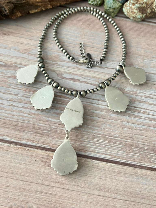 Handmade Sterling Silver Royston Ribbon Turquoise Beaded Necklace with Signed Nizhoni