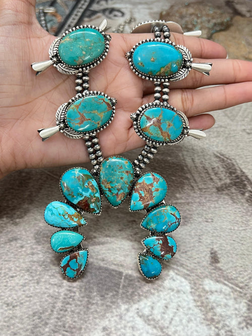 Handmade Sterling Silver Beaded Hardy Pit Squash Blossom Necklace with Signed Nizhoni