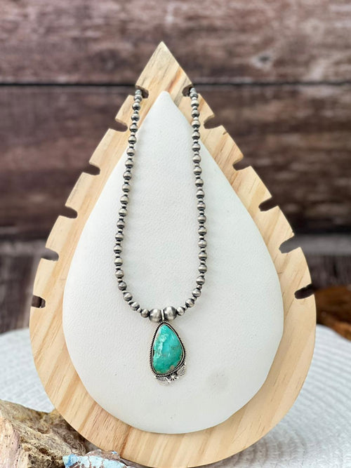Handmade Sterling Silver Beaded Mantis Turquoise Necklace "Signed  Nizhoni"