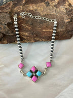 Handmade Sterling Silver Cotton Candy Beaded Bracelet "Signed Nizhoni"