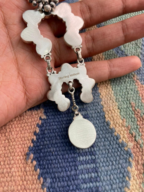 Handmade Sterling Silver White Buffalo Beaded Necklace "Signed Nizhoni"