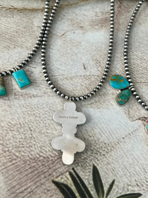 Handmade Sterling Silver Santa Maria Turquoise Beaded Necklace "Signed Nizhoni"