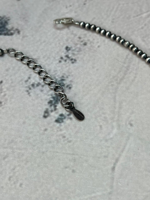 Handmade Sterling Silver Beaded Kingman Turquoise Necklace "Signed Nizhoni"