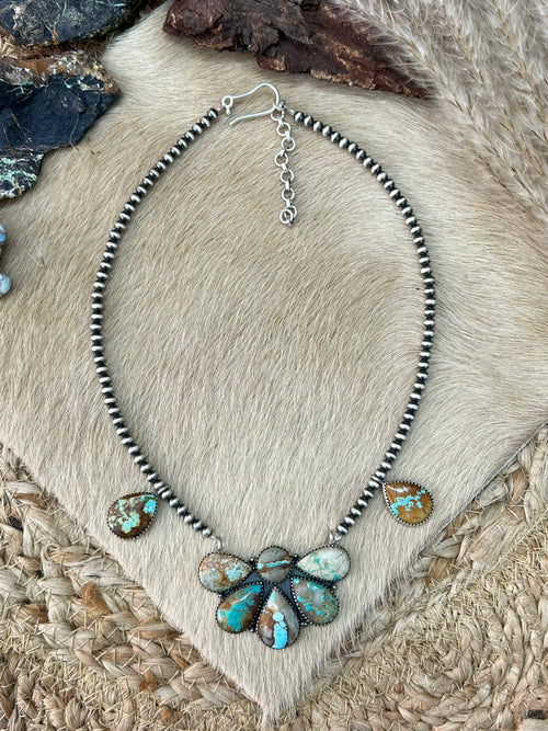 Handmade Sterling Silver Royston Ribbon Turquoise Beaded Necklace "Signed Nizhoni"