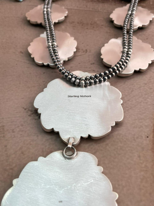 Handmade Sterling Silver Mantis Turquoise Beaded Necklace with Signed Nizhoni