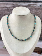 Handmade Sterling Silver Kingman Turquoise Beaded Necklace with Signed Nizhoni