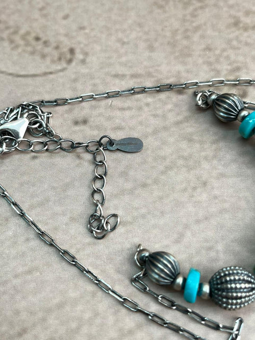 Handmade Sterling Silver Kingman Turquoise Beaded Necklace t ok with Signed Nizhoni