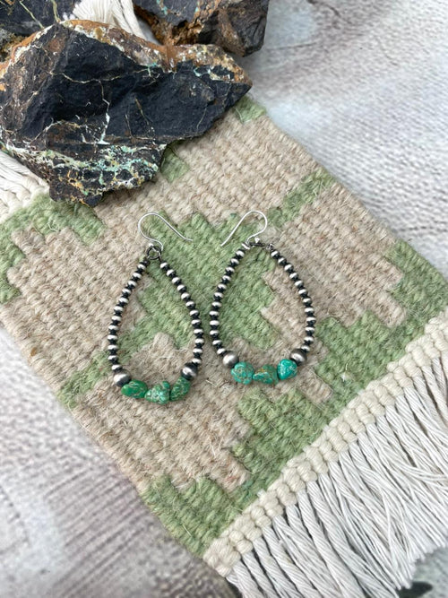 Handmade Sterling Silver Beaded Emerald Valley Hook Hoop Earrings