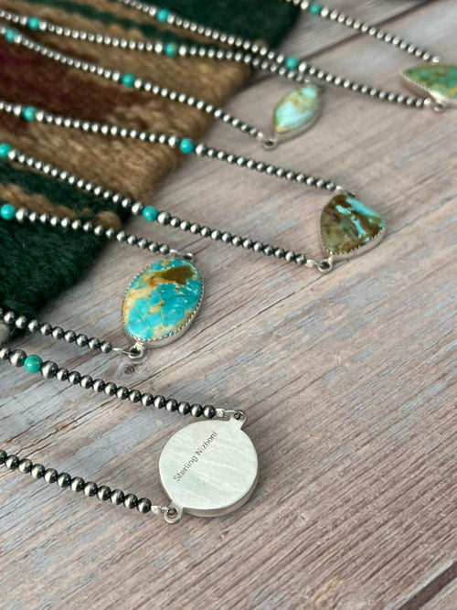 Handmade Sterling Silver Royston Ribbon Turquoise Beaded Necklace "Signed Nizhoni"