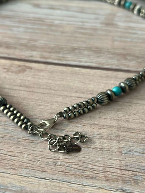 Handmade Sterling Silver Kingman Turquoise Beaded Necklace with Signed Nizhoni (8)