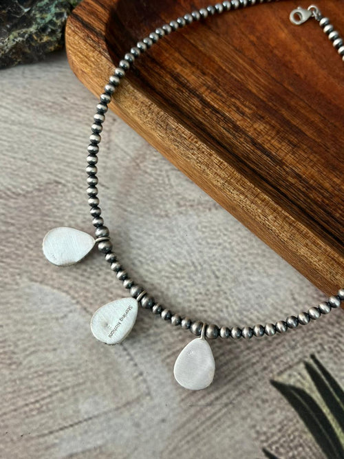 Handmade Sterling Silver Golden Hills Turquoise Beaded Necklace "Signed Nizhoni"