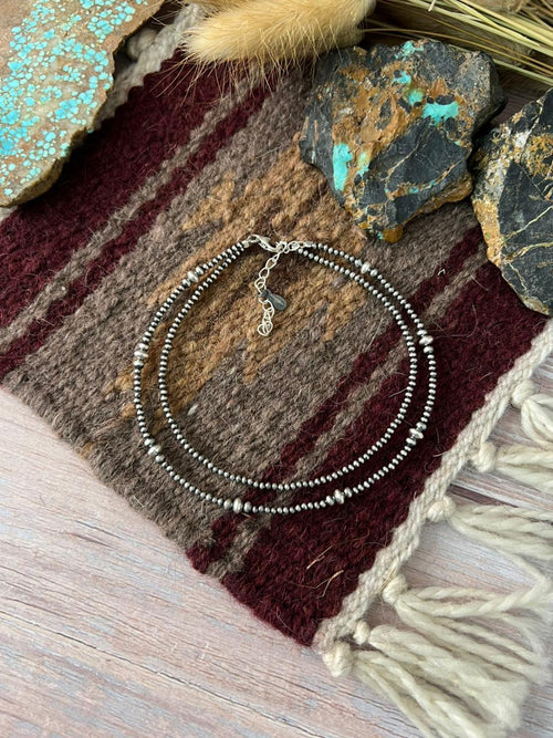 Handmade Sterling Silver Double Strand Beaded Anklet "Signed Nizhoni"