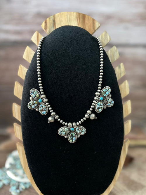 Handmade Sterling Silver 'Golden Hills Turquoise Cobble Collection' Beaded Necklace "Signed Nizhoni"
