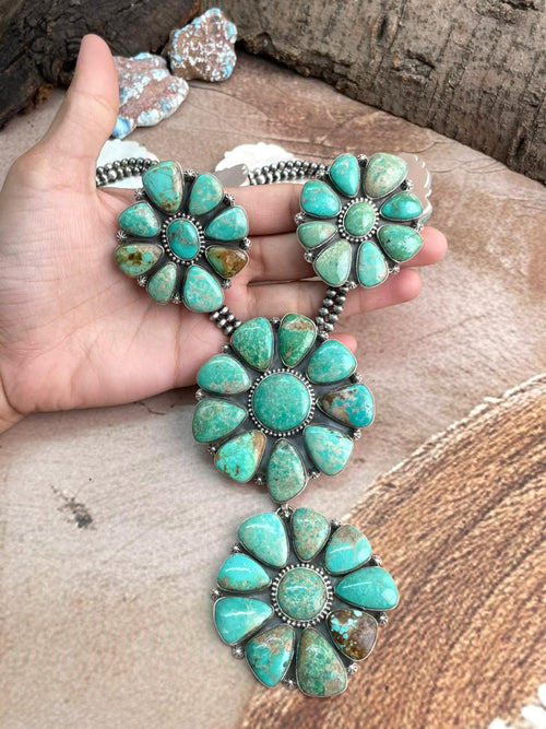 Handmade Sterling Silver Mantis Turquoise Beaded Necklace with Signed Nizhoni