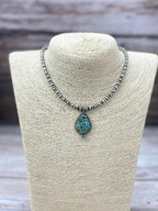 Handmade Sterling Silver Number 8 Turquoise Beaded Necklace "Signed Nizhoni"
