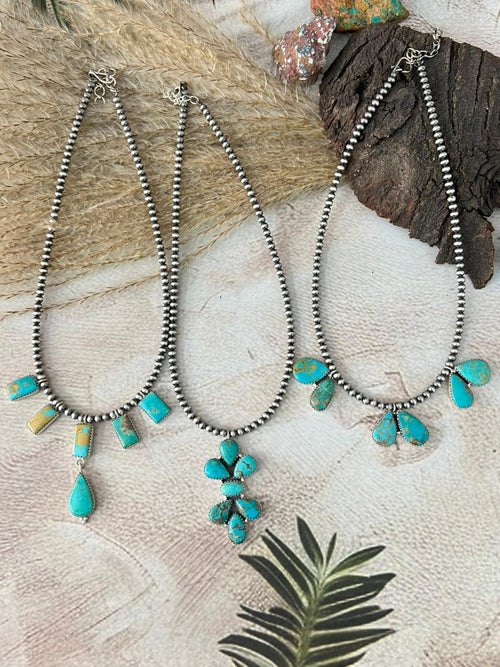Handmade Sterling Silver Santa Maria Turquoise Beaded Necklace "Signed Nizhoni"