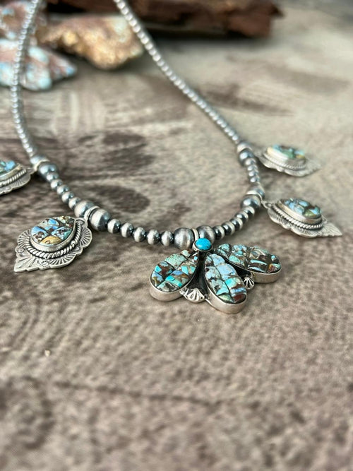 Handmade Sterling Silver 'Golden Hills Turquoise Cobble Collection' Beaded Necklace "Signed Nizhoni"